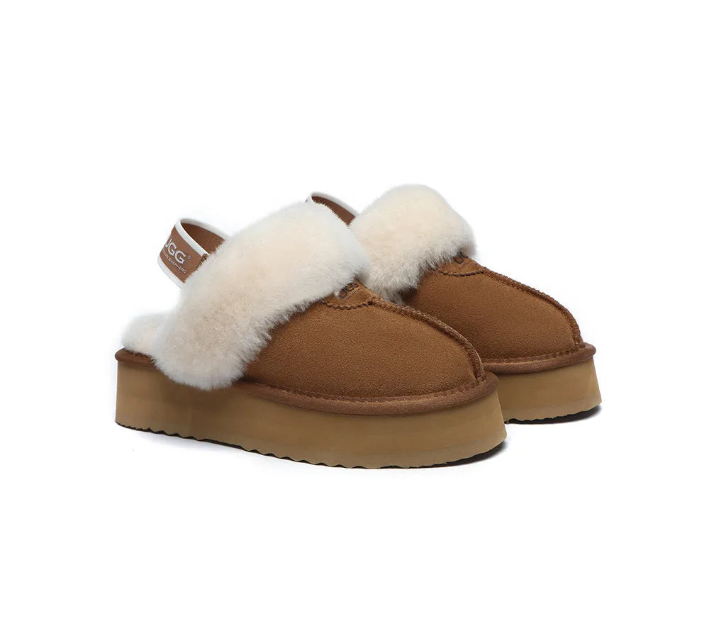 UGG Slipper Women Sheepskin Wool Removable Strap Slingback Waffle Platform Sandals