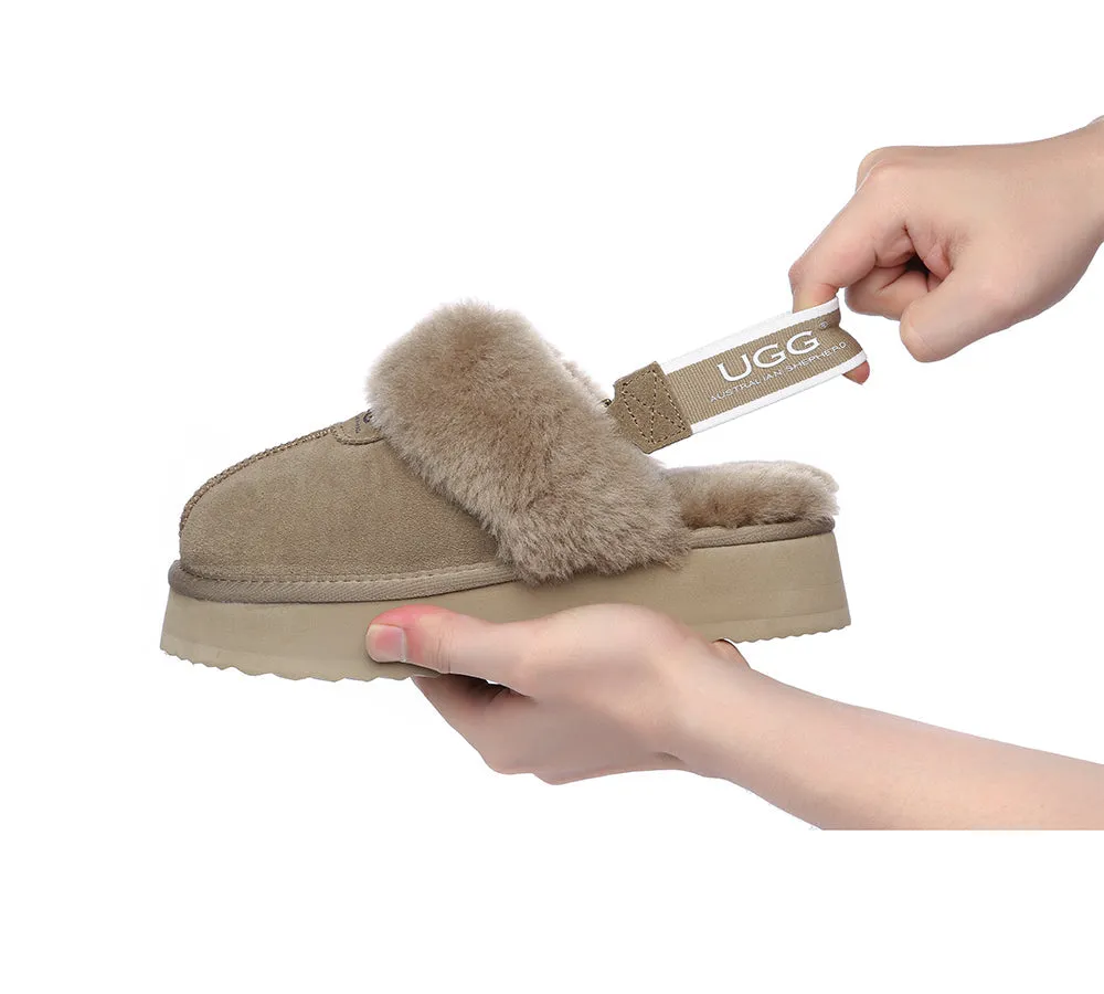 UGG Slipper Women Sheepskin Wool Removable Strap Slingback Waffle Platform Sandals