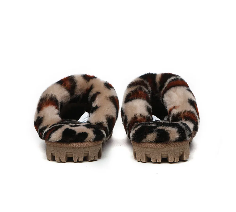 UGG Slippers Double Faced Sheepskin Wool Women Leopard Print House Slippers