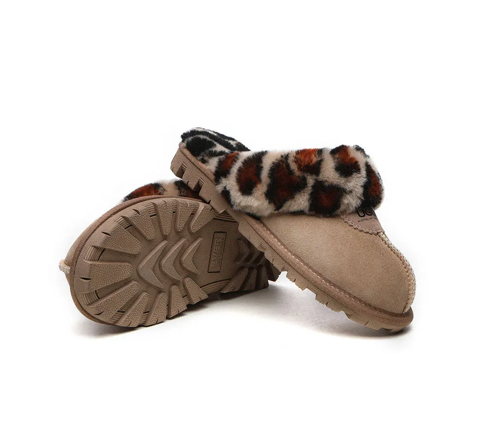 UGG Slippers Double Faced Sheepskin Wool Women Leopard Print House Slippers