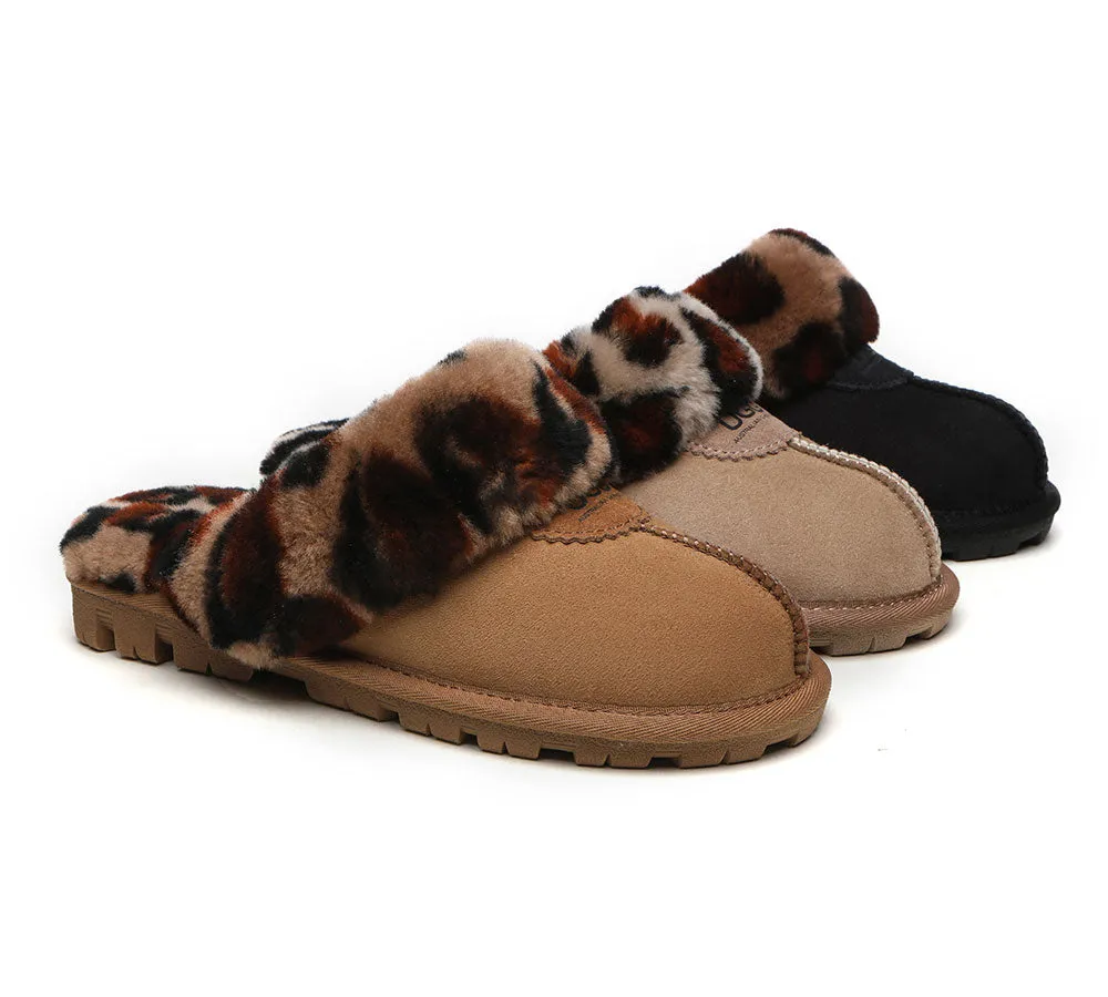 UGG Slippers Double Faced Sheepskin Wool Women Leopard Print House Slippers