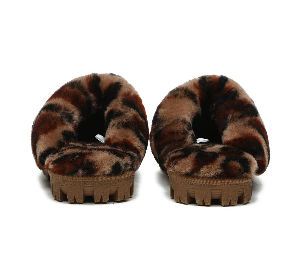 UGG Slippers Double Faced Sheepskin Wool Women Leopard Print House Slippers