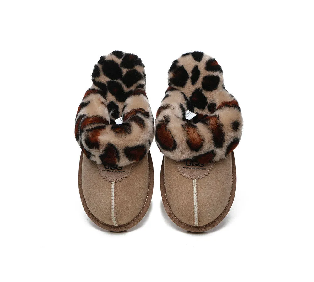 UGG Slippers Double Faced Sheepskin Wool Women Leopard Print House Slippers