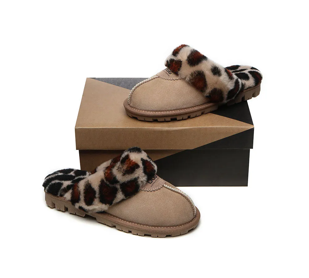 UGG Slippers Double Faced Sheepskin Wool Women Leopard Print House Slippers