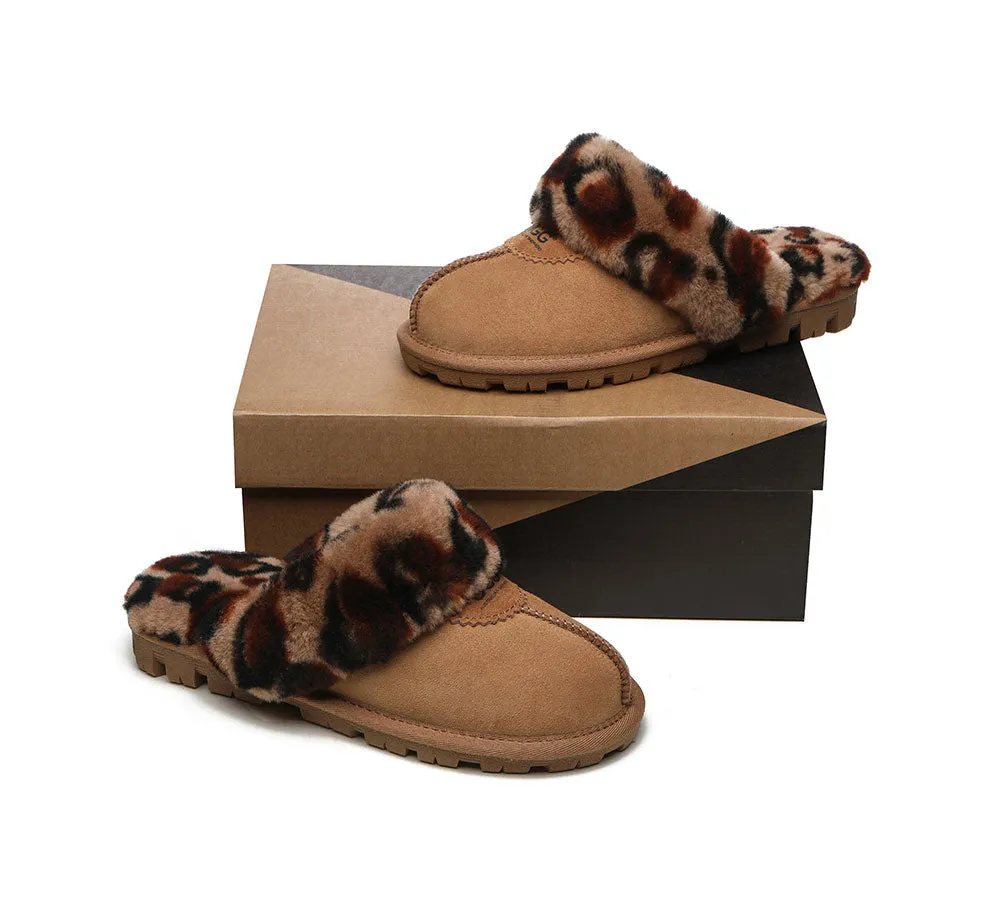 UGG Slippers Double Faced Sheepskin Wool Women Leopard Print House Slippers