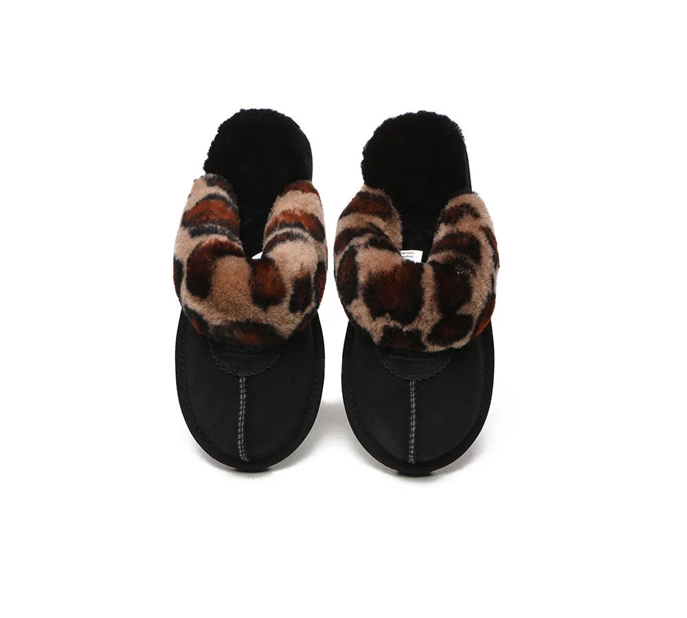 UGG Slippers Double Faced Sheepskin Wool Women Leopard Print House Slippers