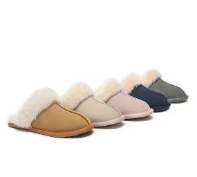 UGG Slippers Sheepskin Wool Suede Scuff Water Resistant Slippers Rosa