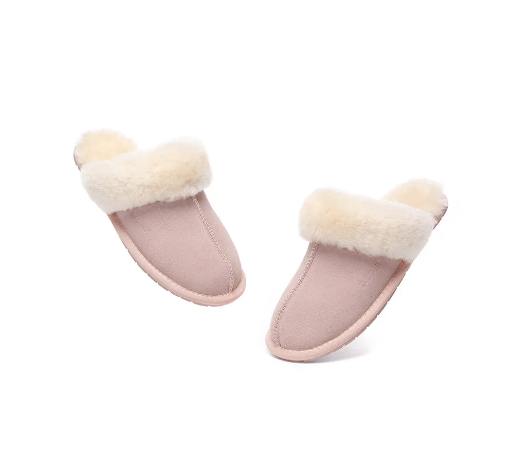 UGG Slippers Sheepskin Wool Suede Scuff Water Resistant Slippers Rosa