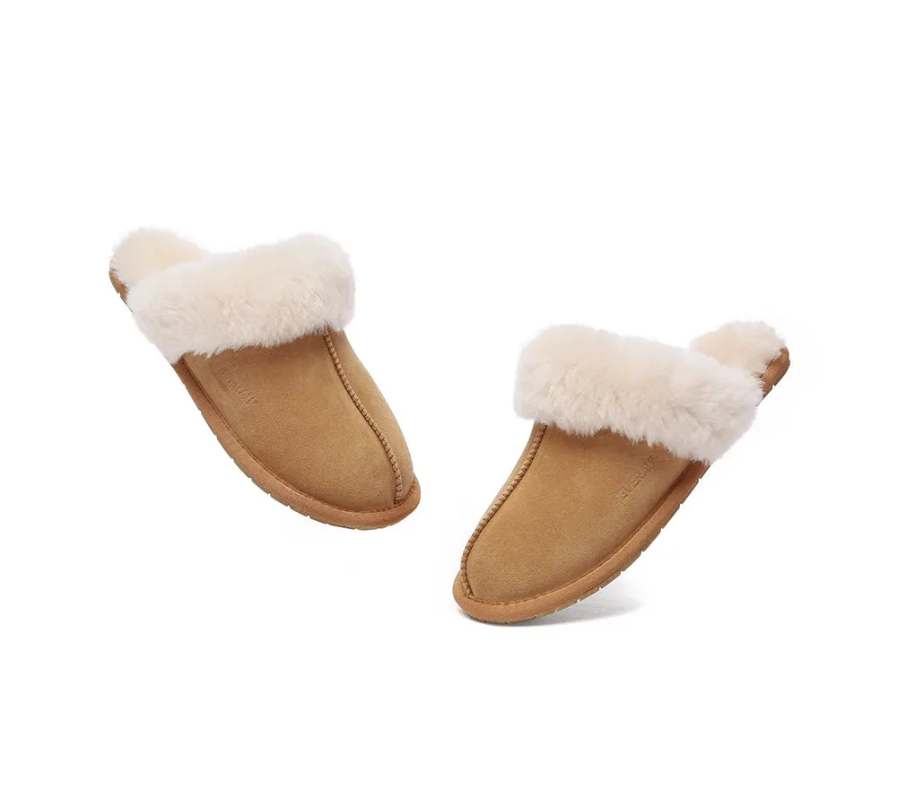 UGG Slippers Sheepskin Wool Suede Scuff Water Resistant Slippers Rosa