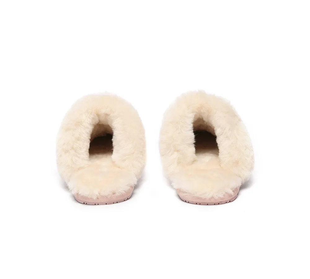 UGG Slippers Sheepskin Wool Suede Scuff Water Resistant Slippers Rosa