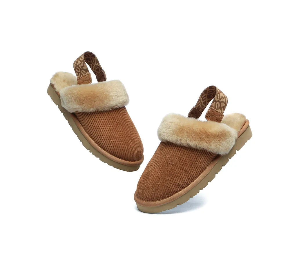 UGG Slippers Women Sheepskin Wool Removable Strap Slingback Nonslip Shoes Corduroy