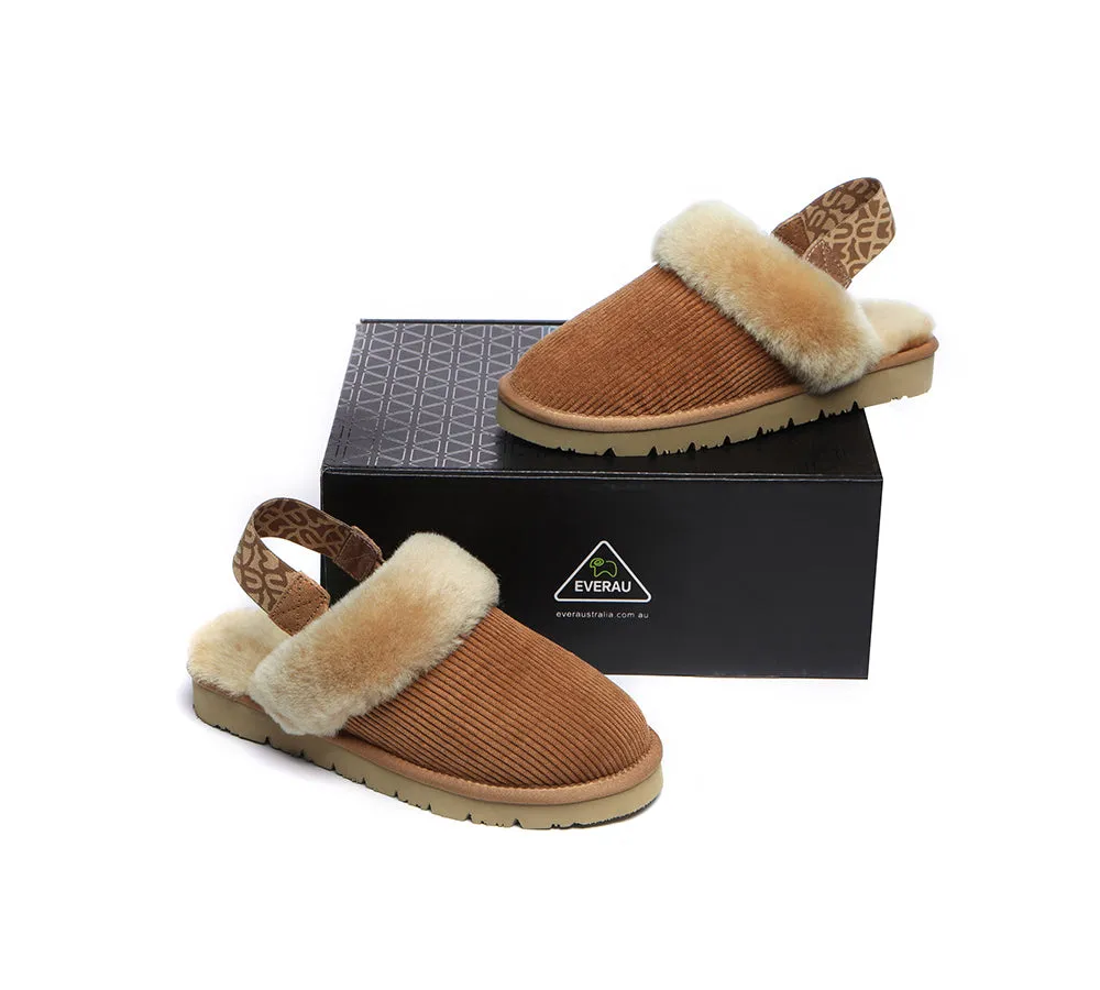 UGG Slippers Women Sheepskin Wool Removable Strap Slingback Nonslip Shoes Corduroy