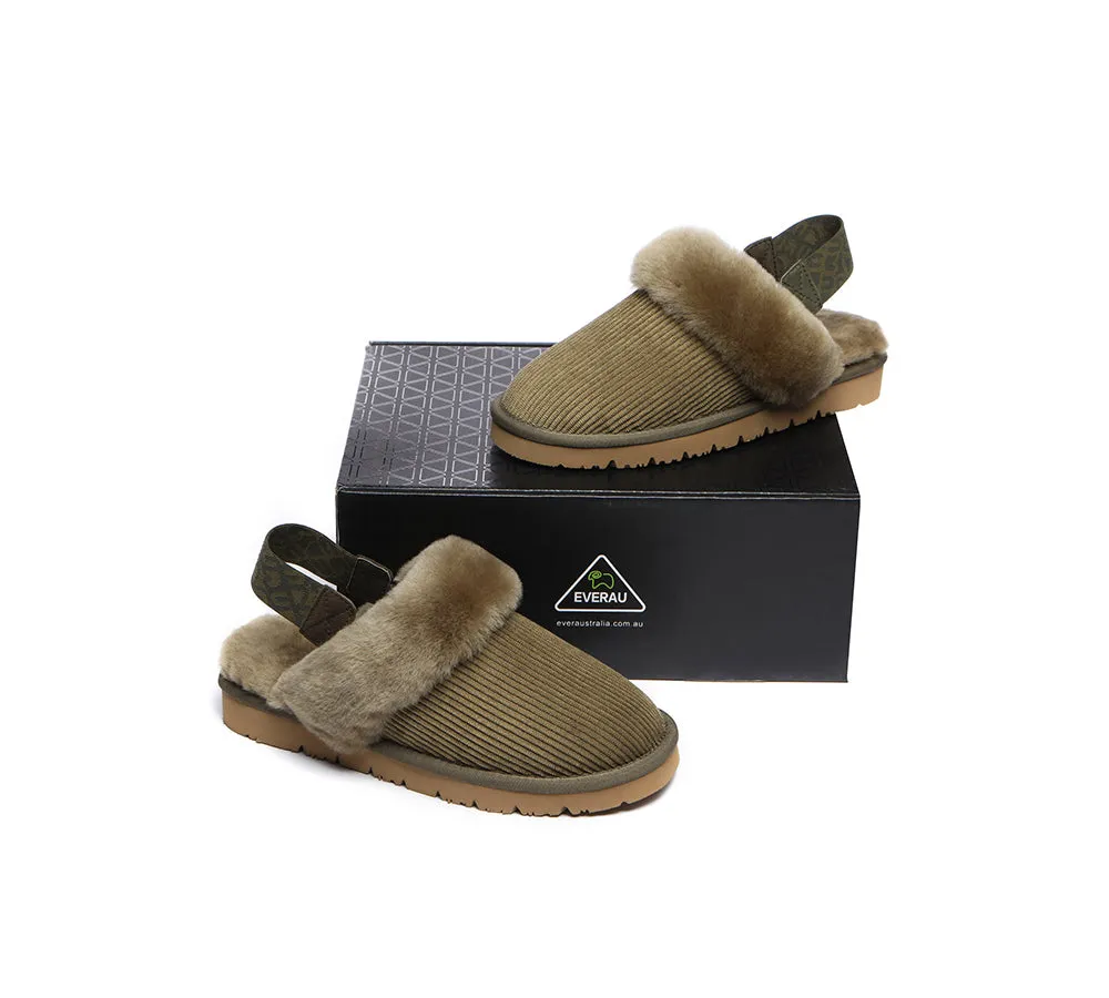 UGG Slippers Women Sheepskin Wool Removable Strap Slingback Nonslip Shoes Corduroy