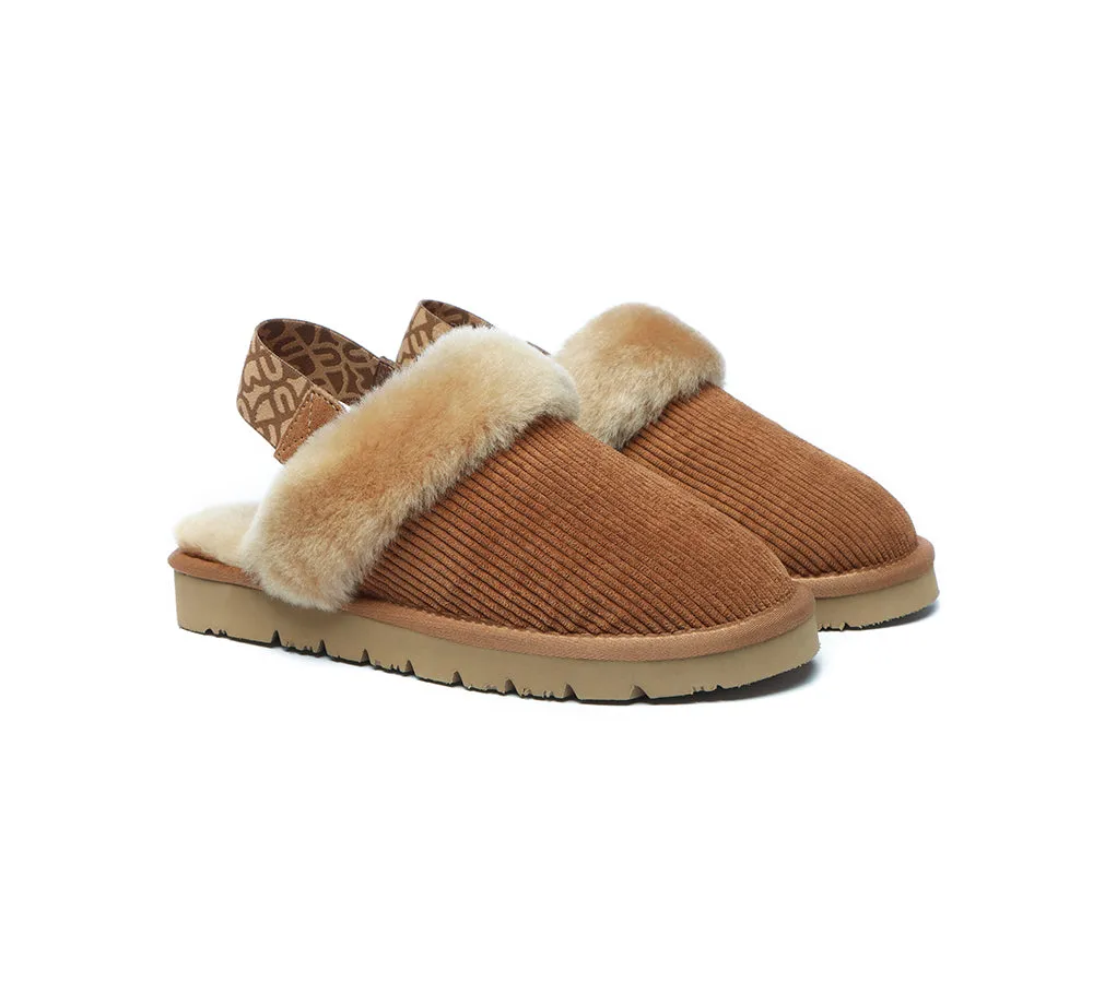 UGG Slippers Women Sheepskin Wool Removable Strap Slingback Nonslip Shoes Corduroy