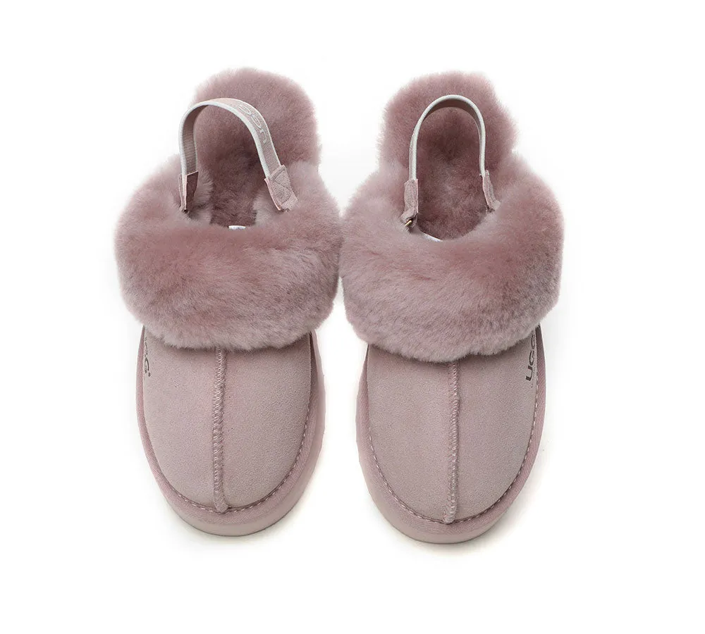 UGG Slippers Women Sheepskin Wool Removable Strap Slingback Slippers Muffin Platform