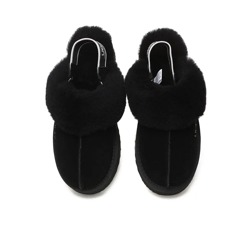 UGG Slippers Women Sheepskin Wool Removable Strap Slingback Slippers Muffin Platform