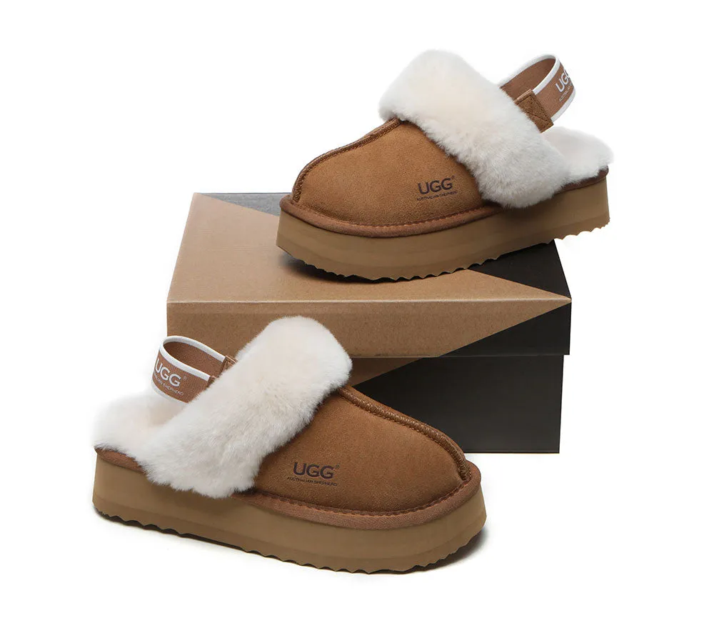 UGG Slippers Women Sheepskin Wool Removable Strap Slingback Slippers Muffin Platform