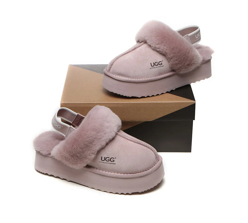 UGG Slippers Women Sheepskin Wool Removable Strap Slingback Slippers Muffin Platform