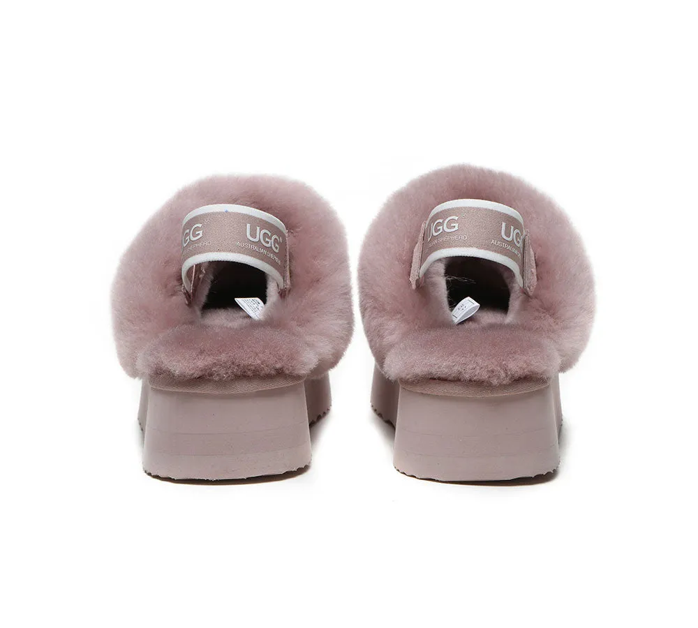 UGG Slippers Women Sheepskin Wool Removable Strap Slingback Slippers Muffin Platform