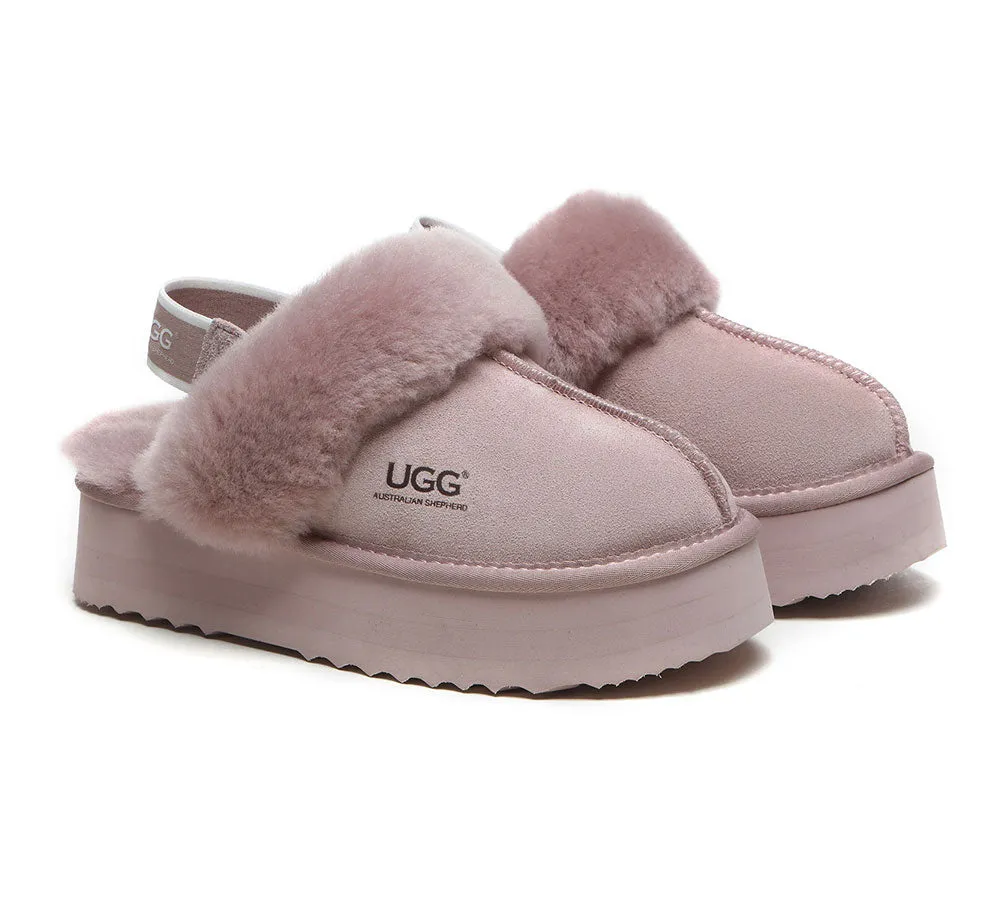 UGG Slippers Women Sheepskin Wool Removable Strap Slingback Slippers Muffin Platform