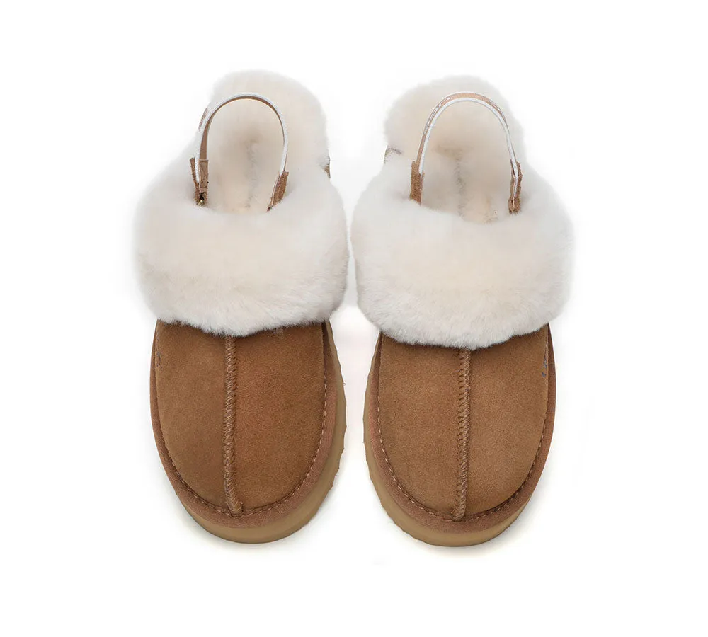 UGG Slippers Women Sheepskin Wool Removable Strap Slingback Slippers Muffin Platform