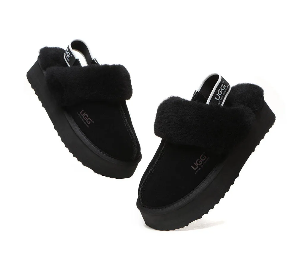 UGG Slippers Women Sheepskin Wool Removable Strap Slingback Slippers Muffin Platform