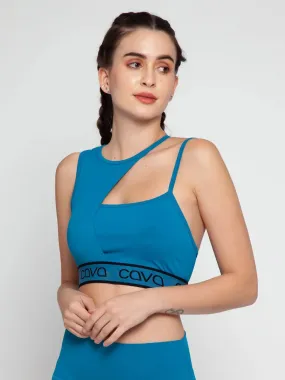 Wave Blue Asymmetrical Sports Bra