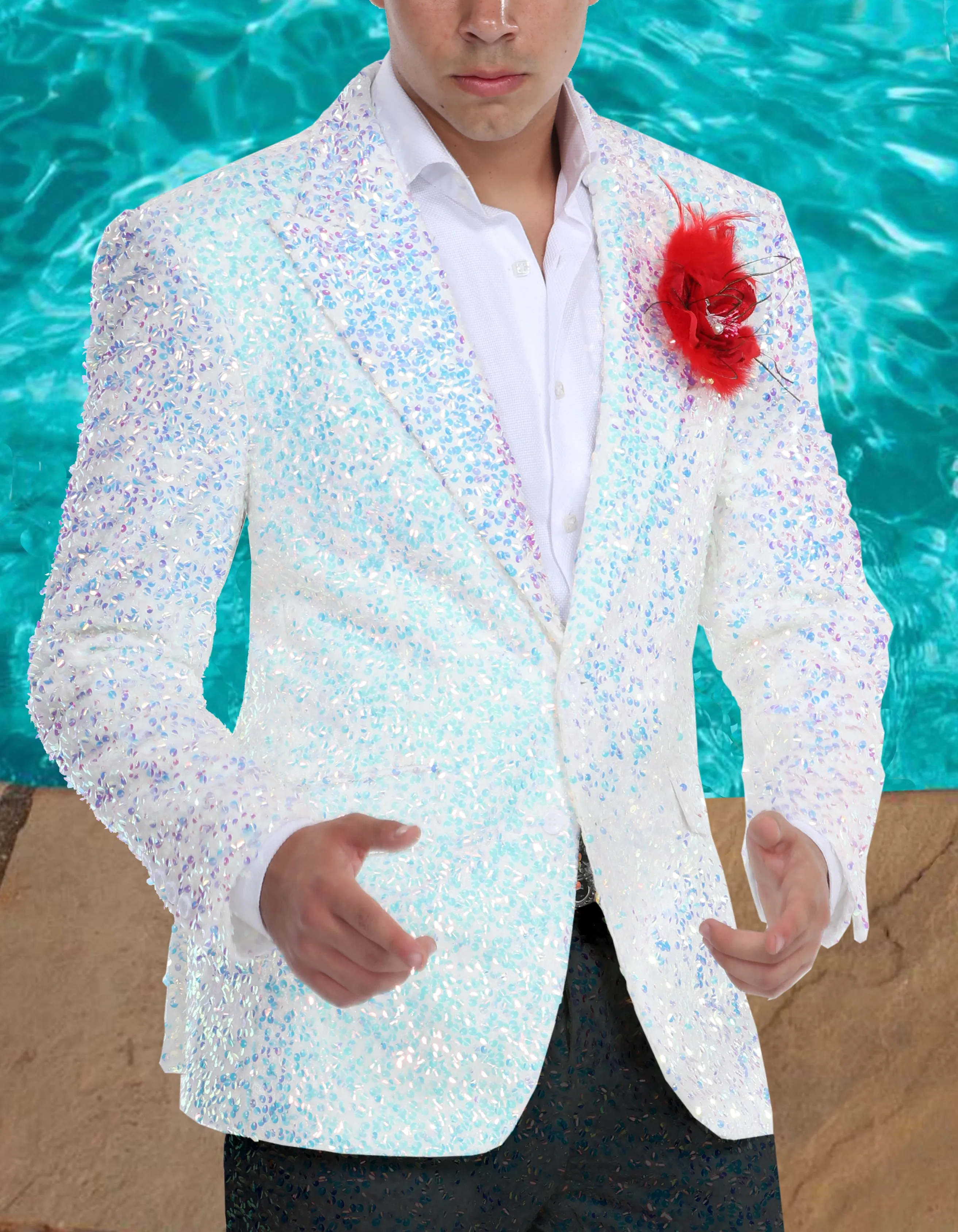 white sequin blazer for men, Sico, C. White