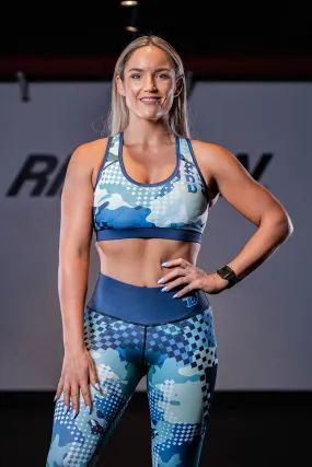 Women's Geometric-Camo Leggings and Sports Bra Set.